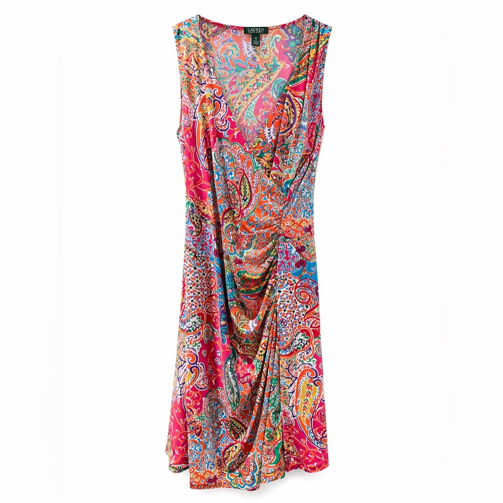 Ralph Lauren Pink Multicolor Paisley Midi Dress